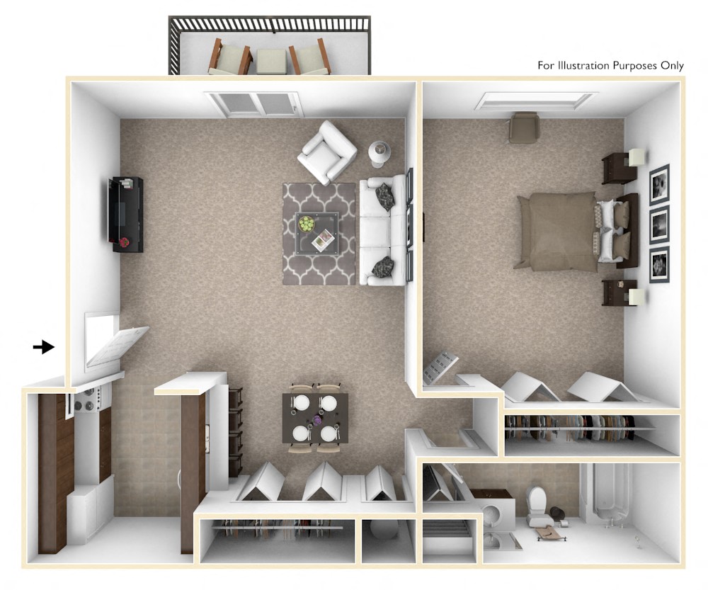Floor plan for 1 bed, 1 bath, 550 sqft